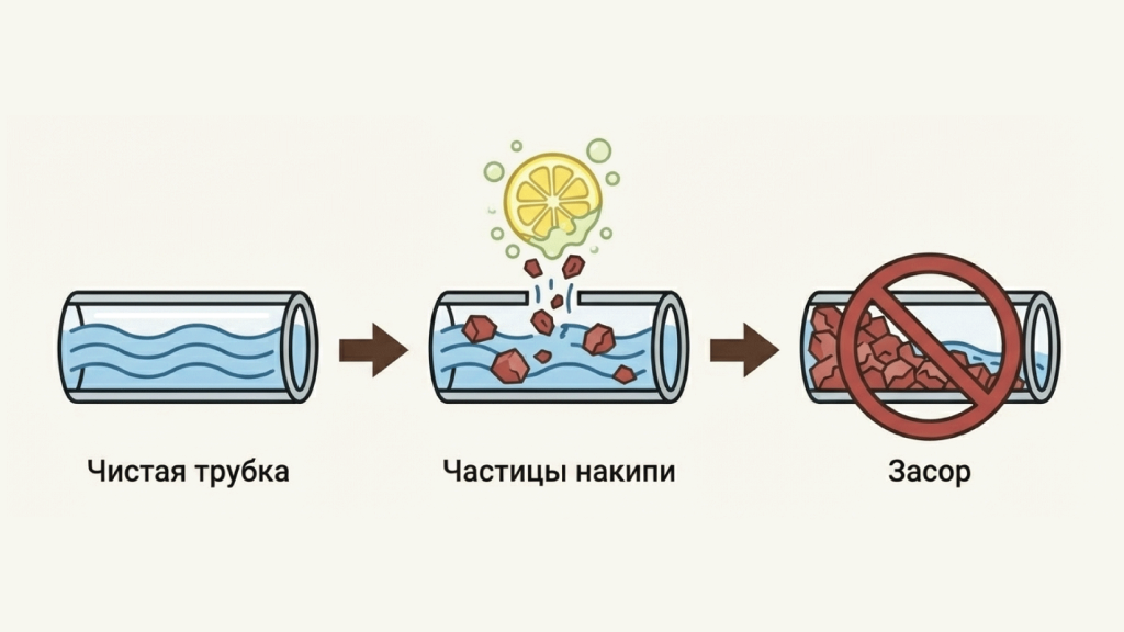 Схема засора трубок накипью